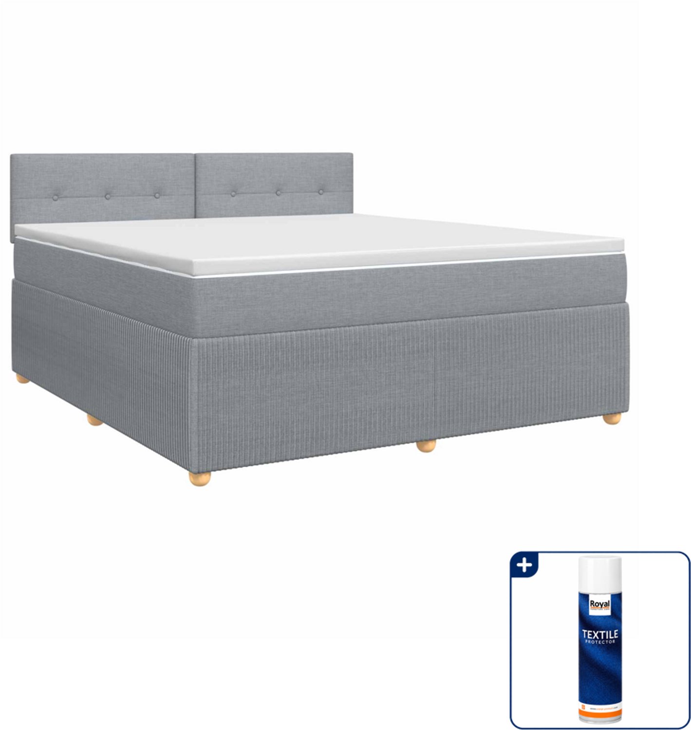 vidaXL Kingsize boxspringbed met matras - 180 x 200 cm - lichtgrijs - Inclusief textielbeschermer 500 ml