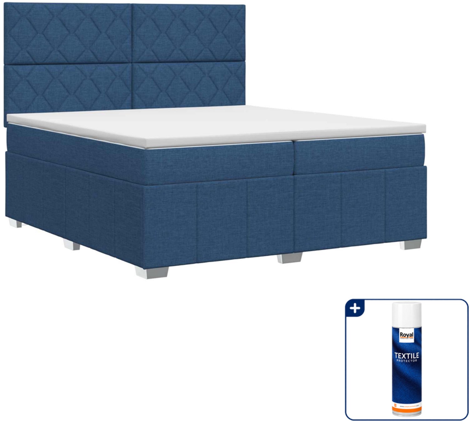 vidaXL boxspringbed - 200 x 200 cm - blauw - Inclusief textielbeschermer 500 ml