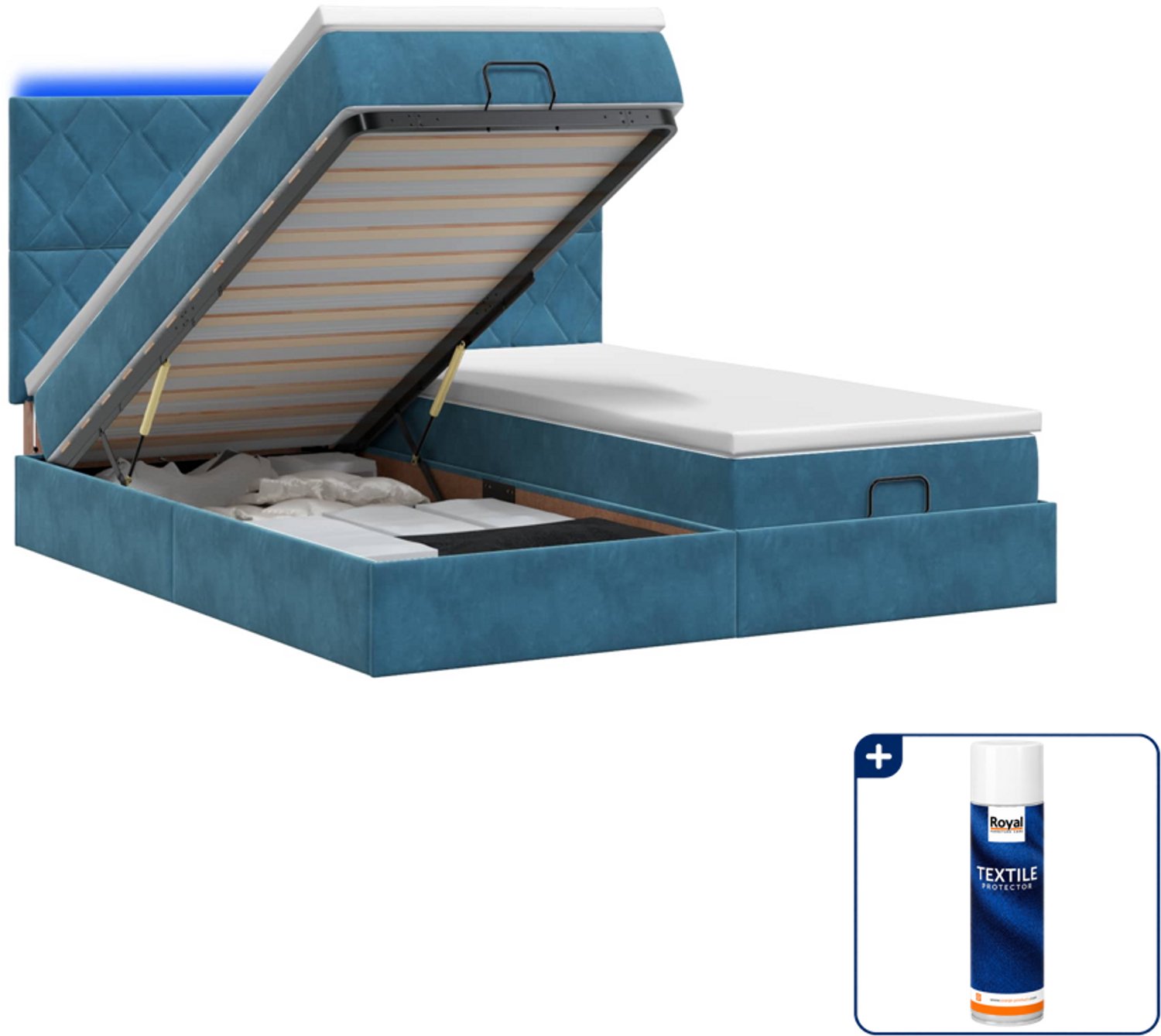 vidaXL ottoman bed - 200 x 200 cm - donkerblauw - Inclusief textielbeschermer 500 ml