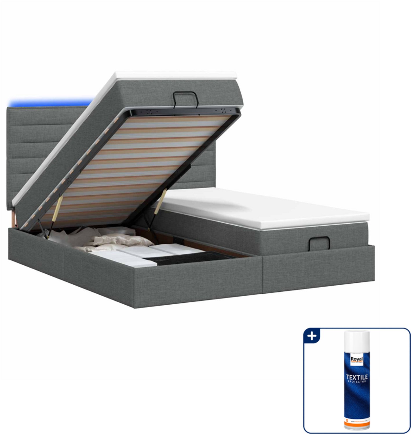 vidaXL Queensize bed met matras en led - 160 x 200 cm - donkergrijs - Inclusief textielbeschermer 500 ml