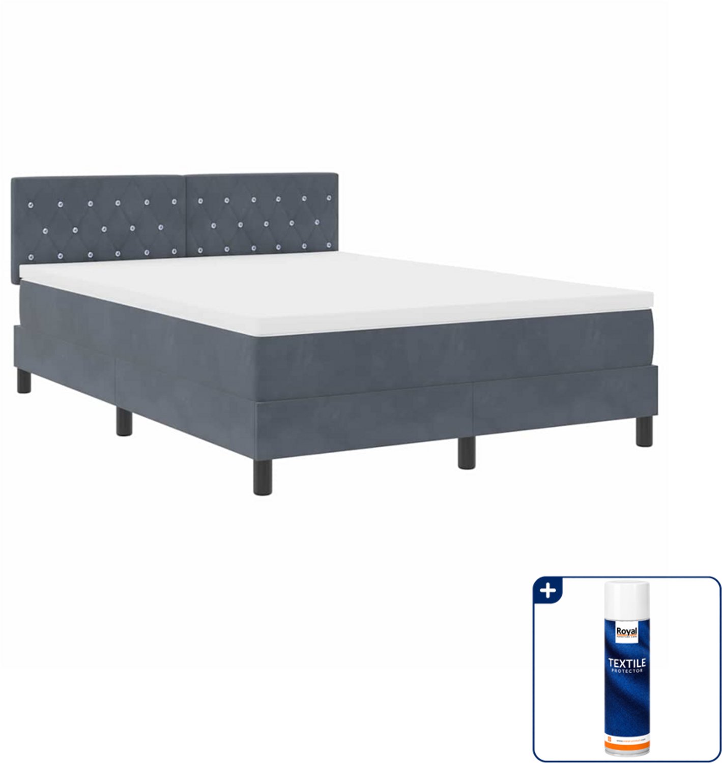 vidaXL LED boxspring Small double - 140 x 200 cm - donkergrijs - Inclusief textielbeschermer 500 ml