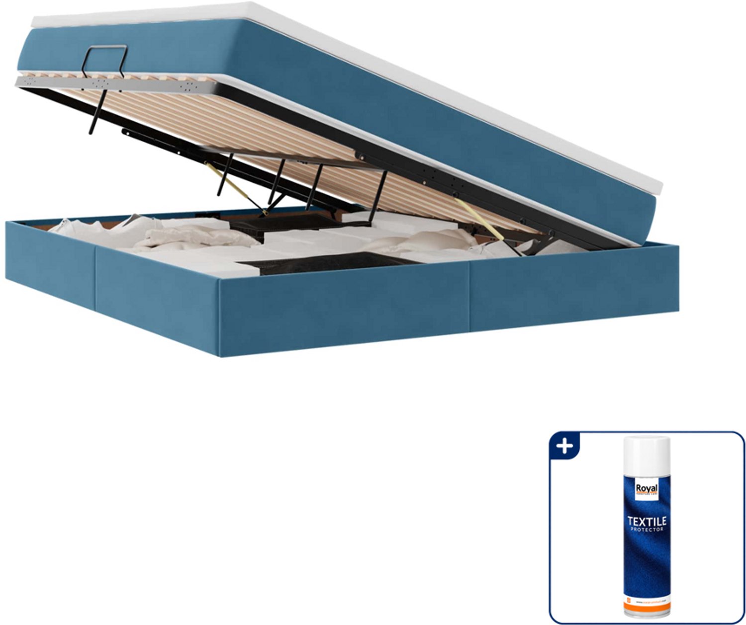 vidaXL Kingsize opbergbed met matras - 180 x 200 cm - donkerblauw - Inclusief textielbeschermer 500 ml Zwart