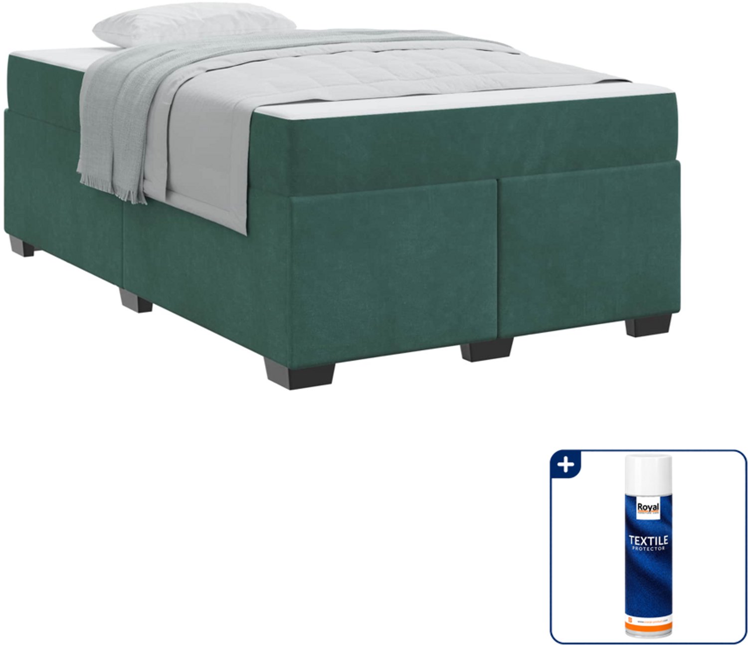 vidaXL bedframe met matras - 120 x 200 cm - stof - donkergroen - Inclusief textielbeschermer 500 ml