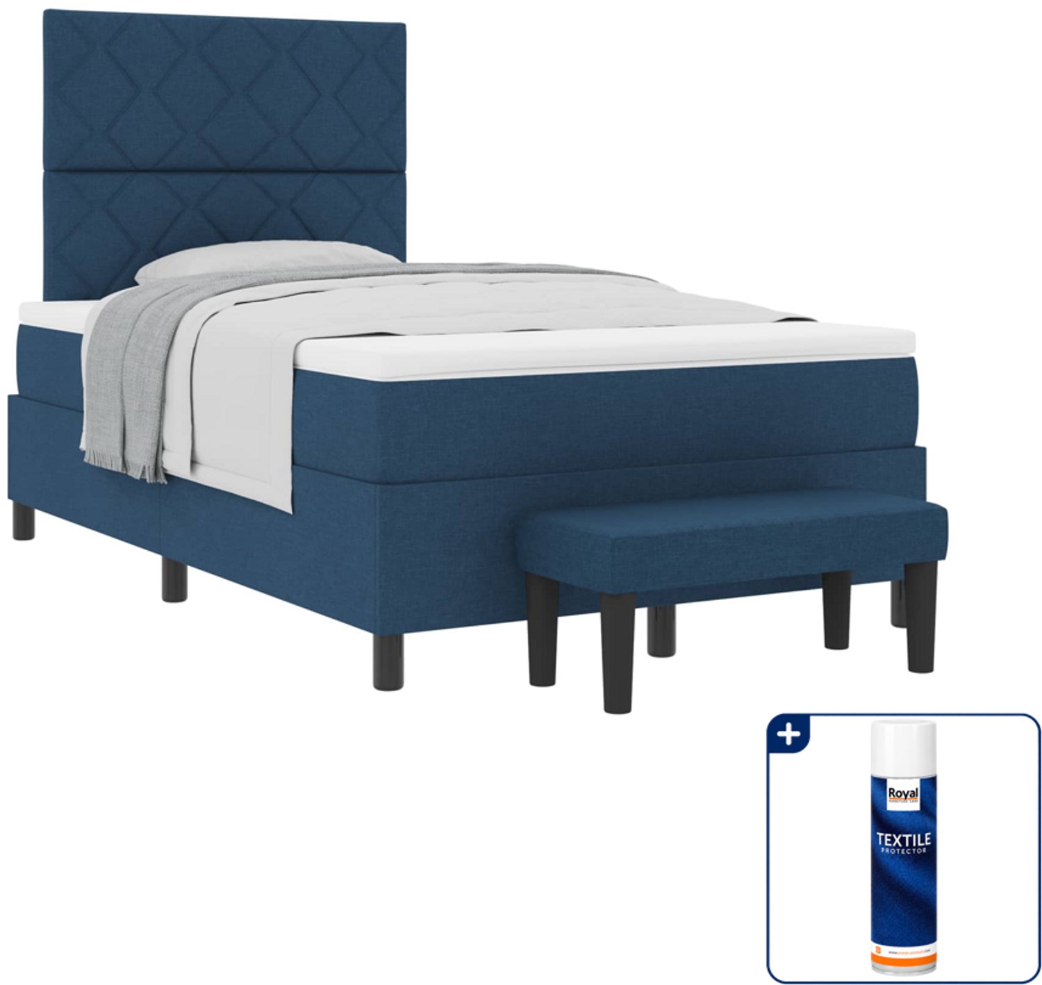 vidaXL boxspringbed - 120 x 200 cm - stof - blauw - Inclusief textielbeschermer 500 ml