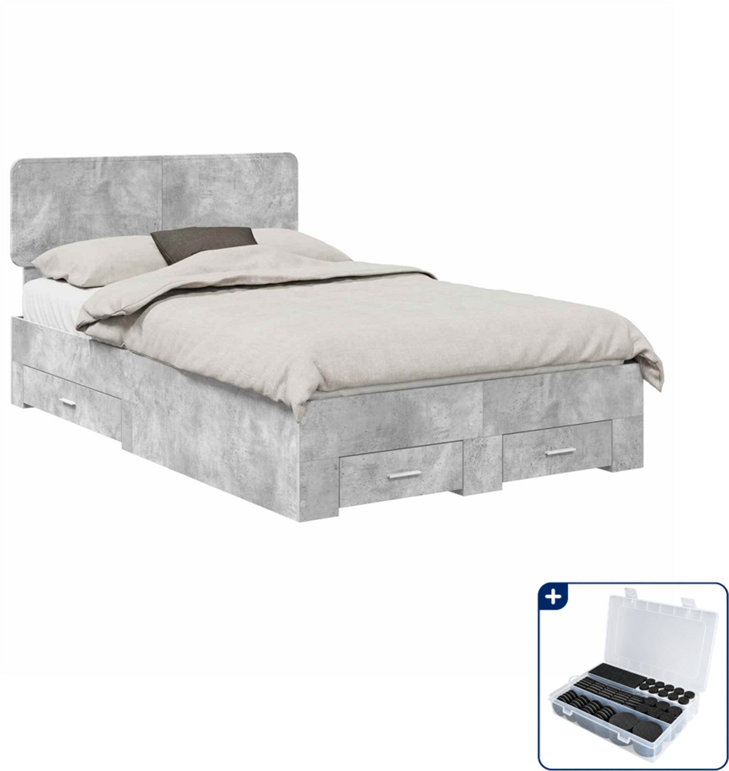 vidaXL bedframe met lade - 120 x 190 cm - bewerkt hout - beton grijs - Inclusief antikrasvilt 177-delig Blauw