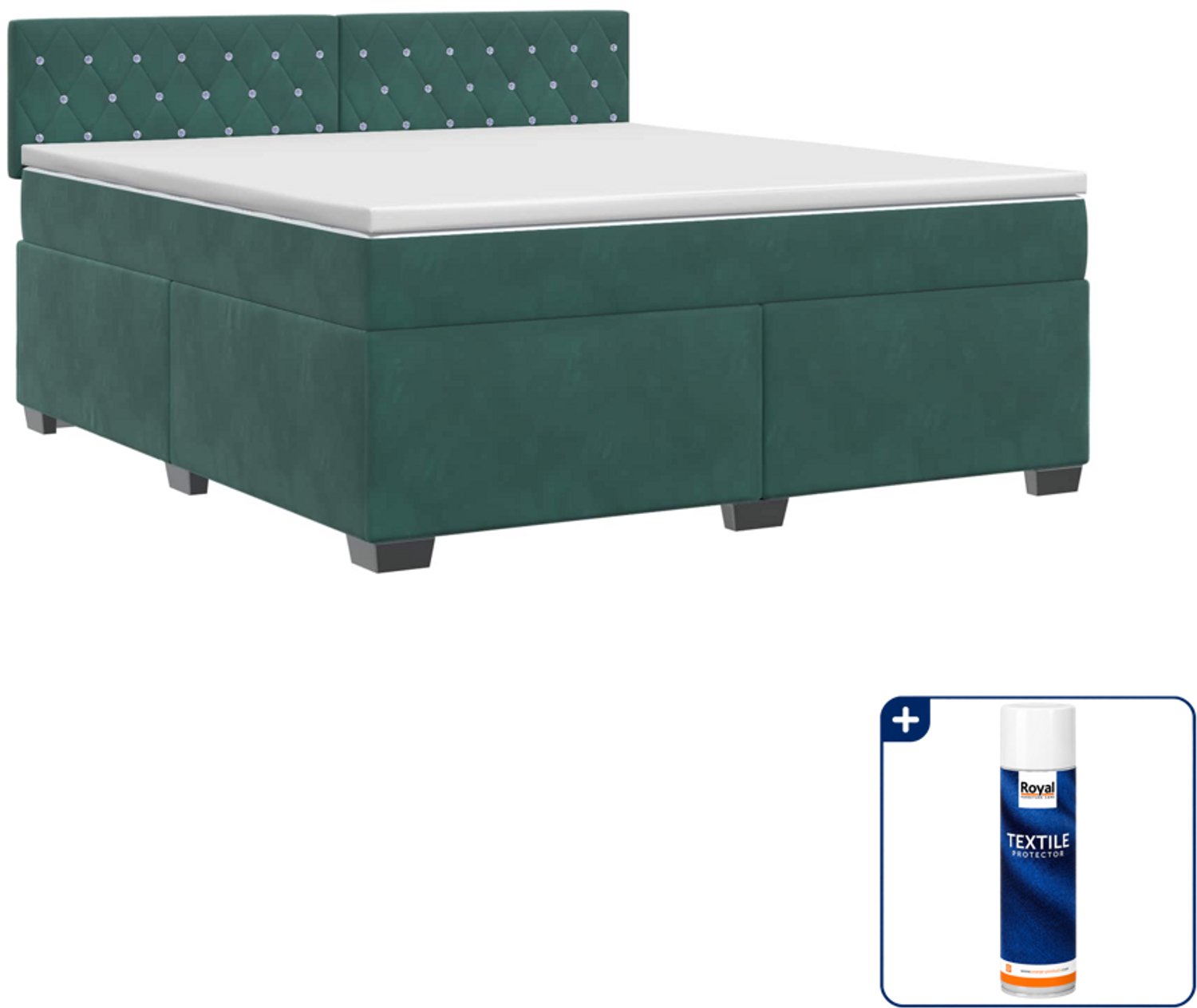 vidaXL Boxspringbed - Small double - 140 x 200 cm - donkergroen - Inclusief textielbeschermer 500 ml