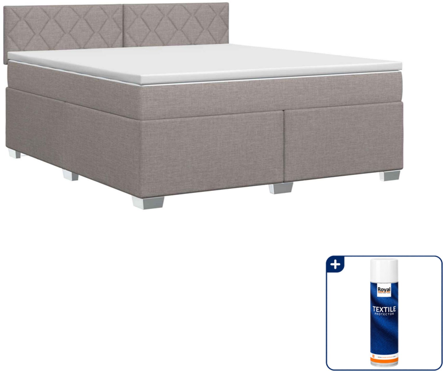 vidaXL boxspringbed - 140 x 190 cm - stof - taupe - Inclusief textielbeschermer 500 ml