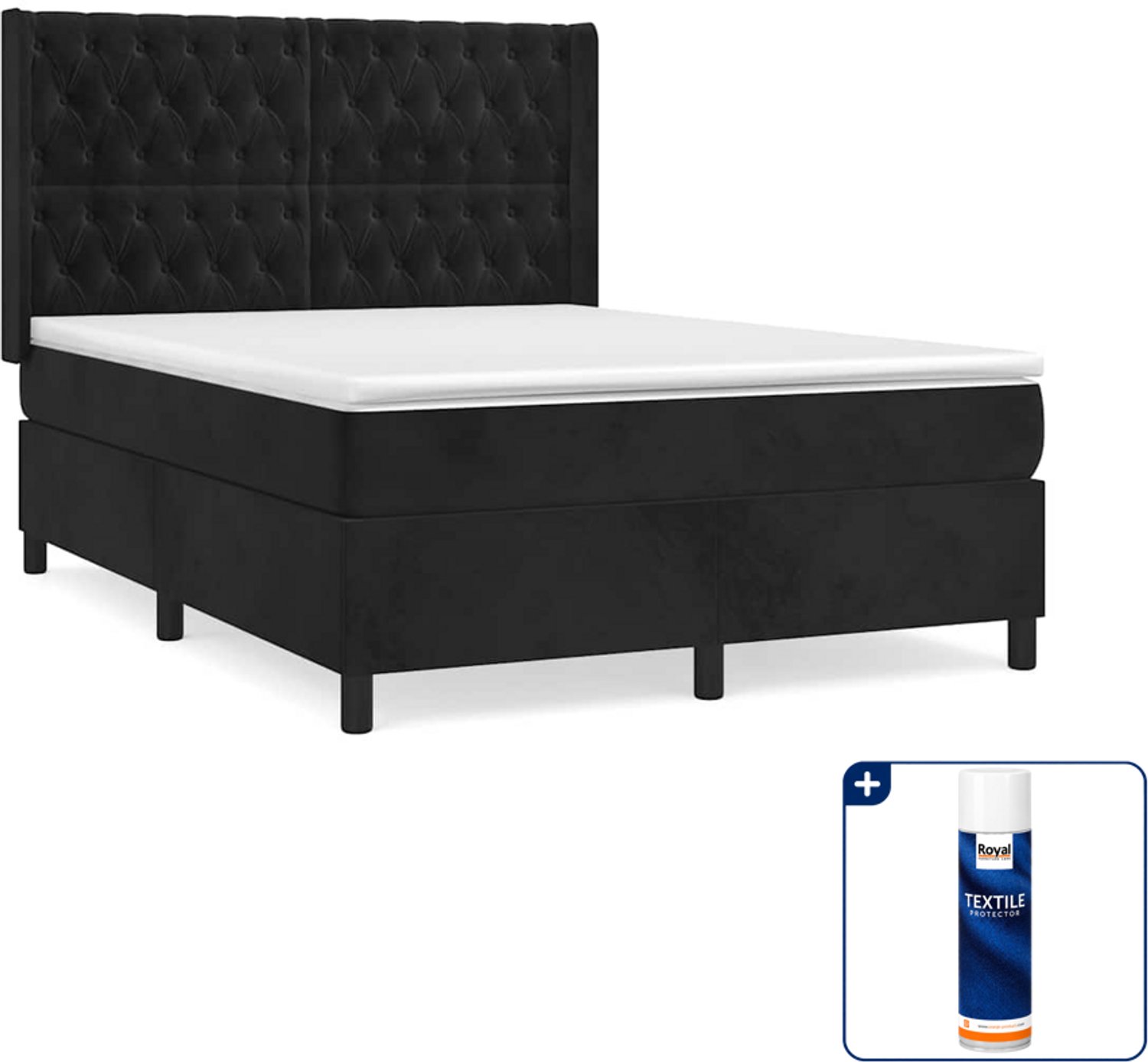 vidaXL boxspring met matras - Small double - 140 x 200 cm - zwart - Inclusief textielbeschermer 500 ml