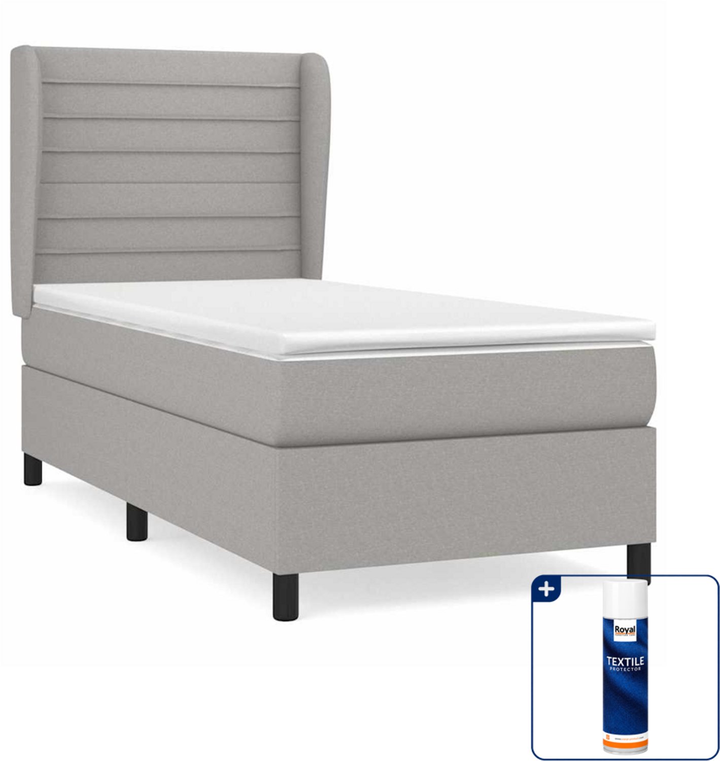 vidaXL boxspring met matras 90 x 200 cm - stof - lichtgrijs - Inclusief textielbeschermer 500 ml