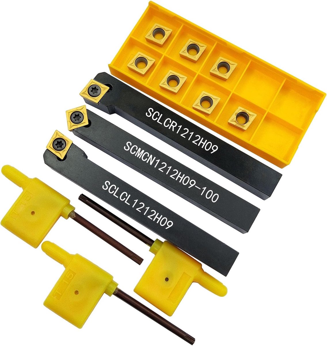 1/2 inch draaibeitel 12 mm SCLCR1212H09+SCLCL1212H09+SCMCN1212H09 draaibeitel CNC-draaibank exccircle draaigereedschapshouder set, en 10 stuks CCMT09T304 / CCMT32.51 Indexeerbaar hardmetalen