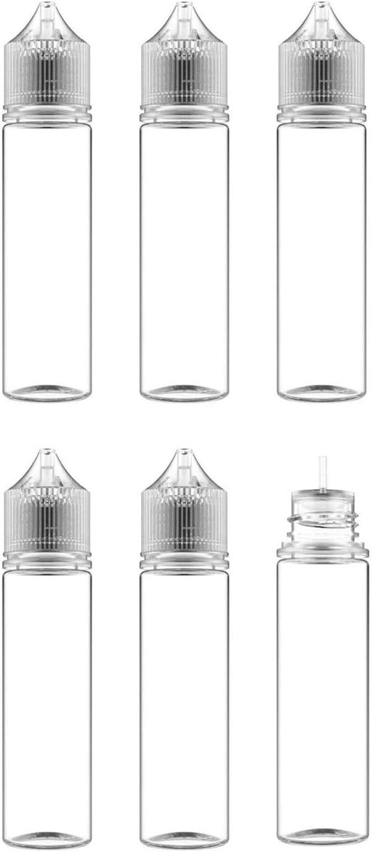 6 lege flessen voor vloeistoffen, 70 ml, flexibele vloeistofflessen, V3-druppelflessen, knijpflessen, lege plastic flessen, maatflessen, reisflessen (transparant)