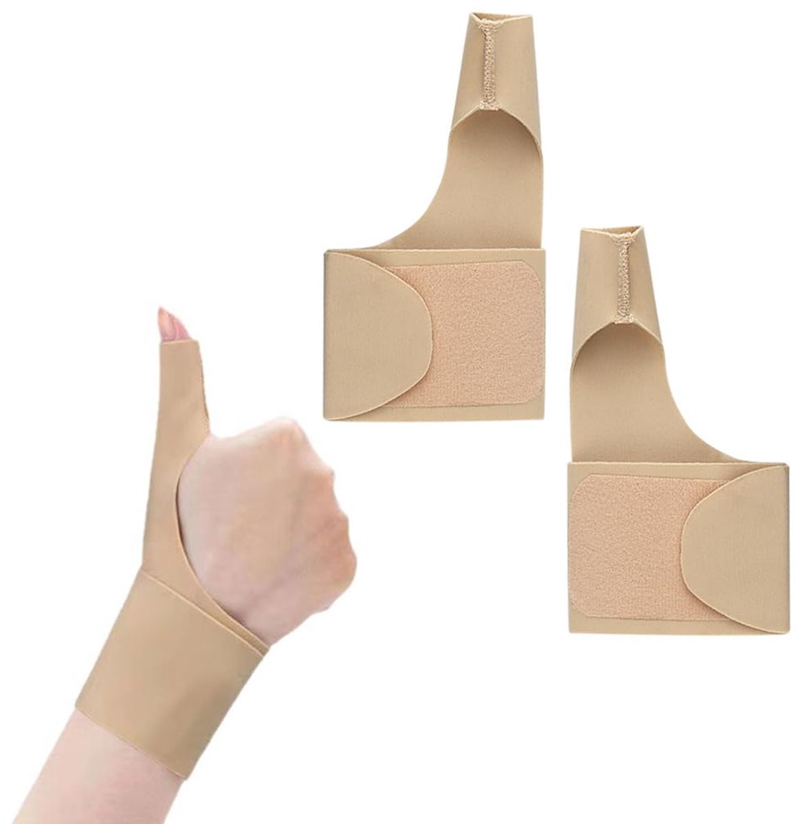 Duim polsspalk, compressiehuls, 2 stuks, duimbrace rechts links, polsspalk, carpaal tunnelsyndroom-rail, polsbandage (beige)