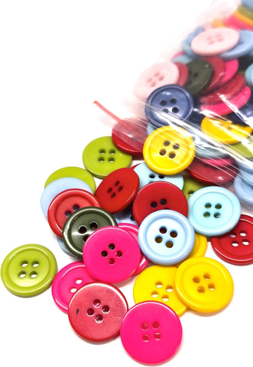 50 stuks kleurrijke harsknoppen, 18 mm, 2-gaats rond, mix - knopen, kinderknopen, knoop van hars, 2-gaats knopen, knutselknopen om te knutselen, naaien, kinderkleding