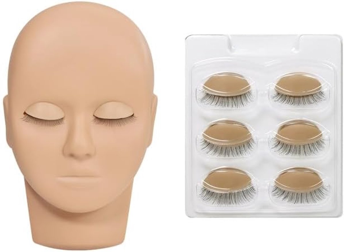 Mannequinkop Vervangende Oogleden Mannequin Hoofd Oefenen Training voor Wimperverlenging met 4 Paren Verwijderbare Ogen(Head C-Skin)