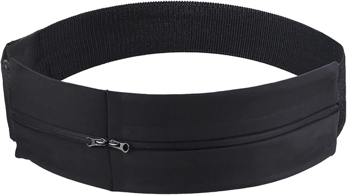 Hardloopgordel voor dames en heren, looptas, loopgordel voor sleutels, telefoon en geld, loopgordel voor fitness, sport, fietsen, hardlopen, reizen en outdoor-activiteiten, zwart, 1