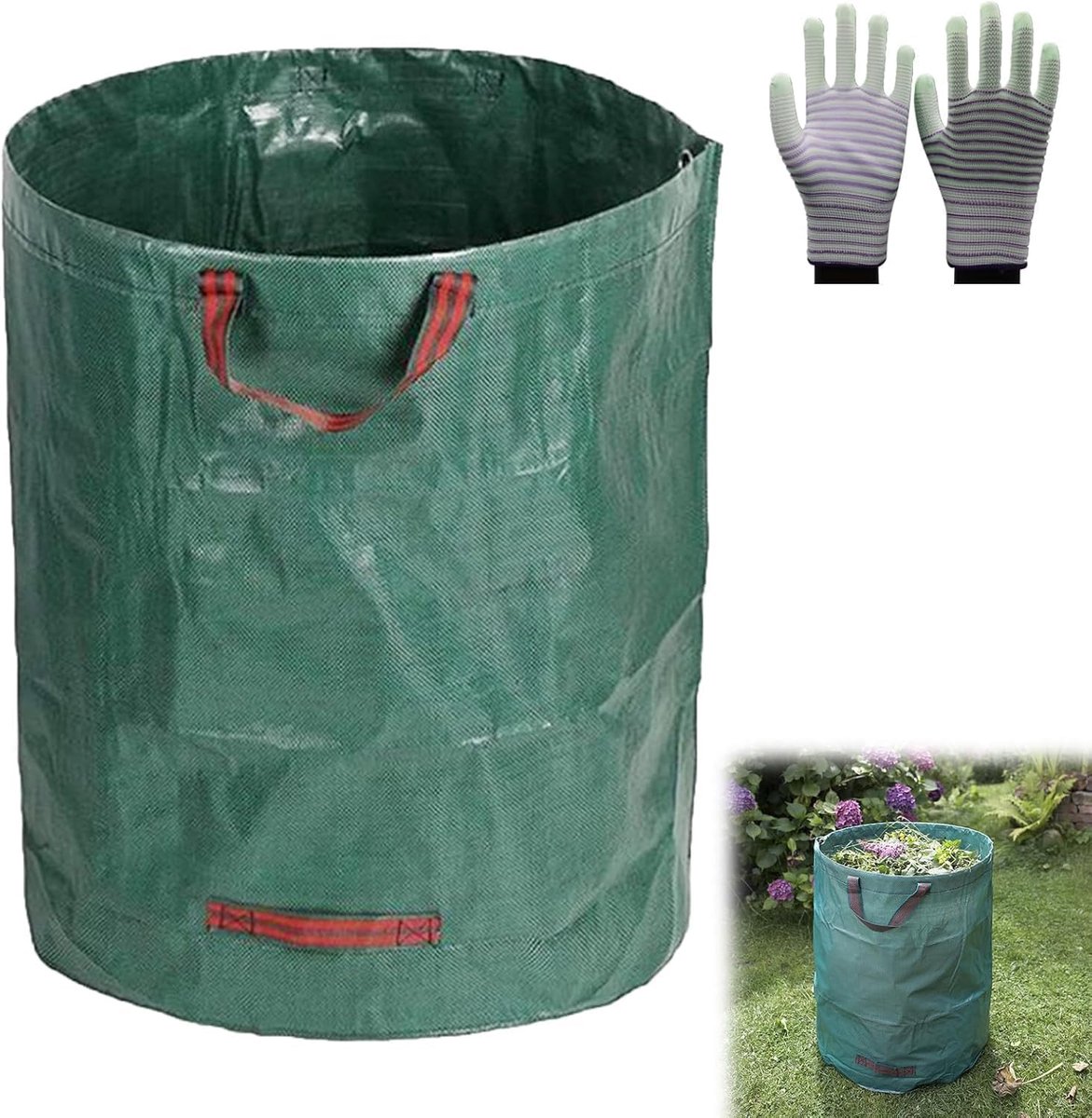 Tuinafvalzak, 272 l, zelfstandig, stabiele bladzak en tuinzak voor groen snijden, bladeren en tuinafval, robuuste tuinzak met handvat voor gazon, haag en compost