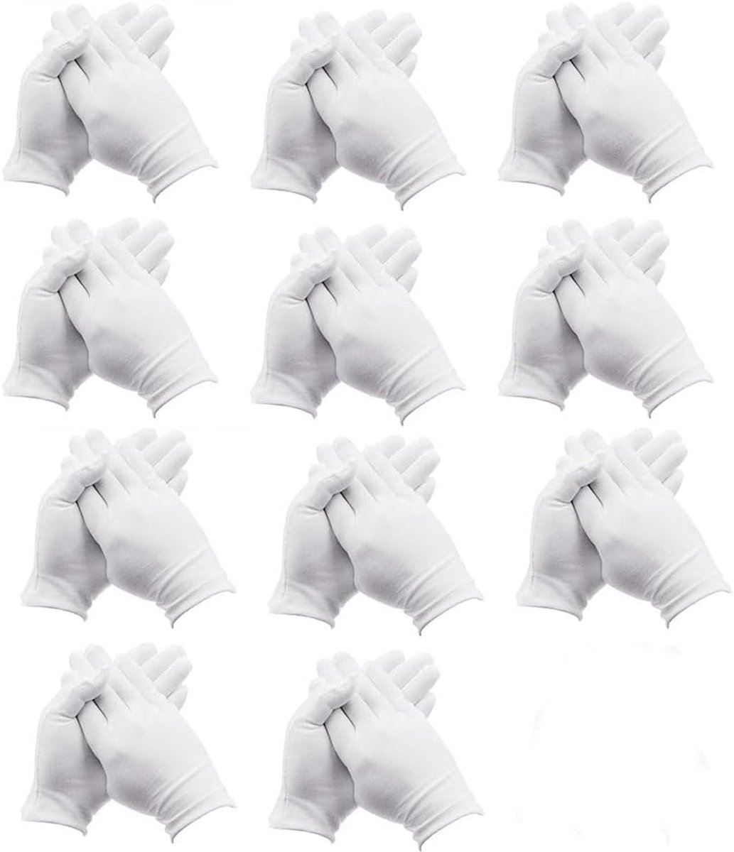 11 paar katoenen handschoenen, wit, dikke stoffen handschoenen, ademende onderhandschoenen, wasbare beschermende handschoenen voor dames en heren