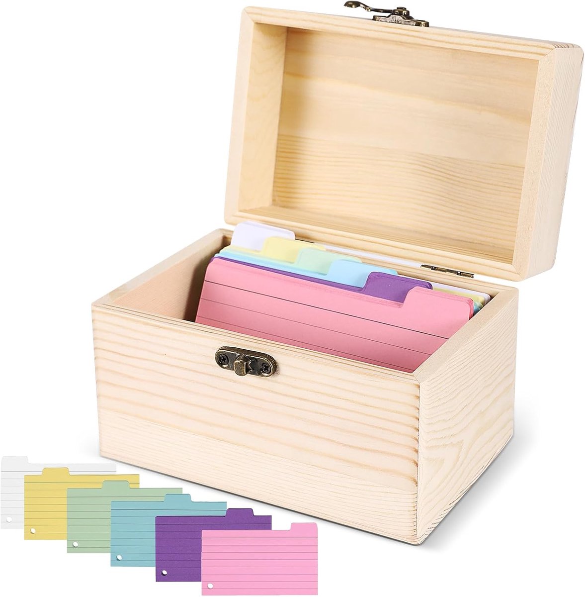 Receptenbox met kaarten, 4 x 6 cm, houten receptenorganisator, robuust, met 150 notitiekaartjes, voor mama, echtgenote, keuken, huwelijksjubileum, huwelijksverjaardag