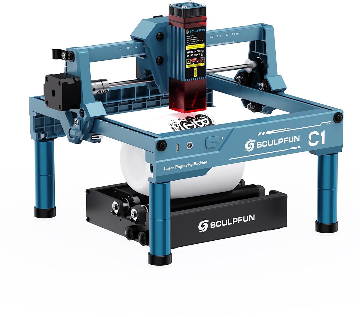 Lasergraveermachine 3W - Draagbaar met rotatie - Hoge precisie 0,04 mm - Ideaal voor cilindrisch graveren - ShopVlot