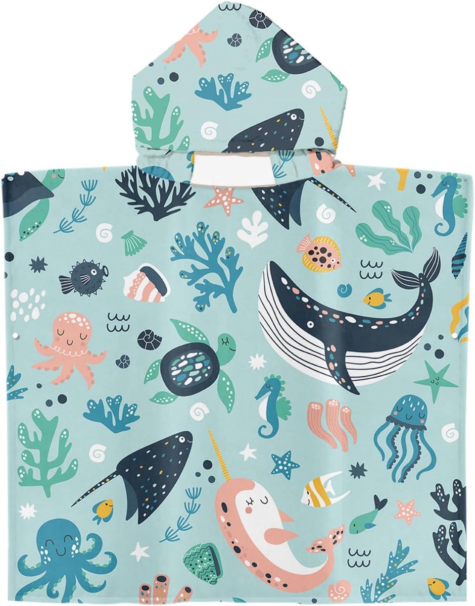 SnelShoppen - Bath Poncho voor Kinderen - 3-in-1 Microfiber Badcape 60 x 60 cm, Absorberende Handdoek voor Zwemmen, Strand Zonbescherming met Kap, Ges