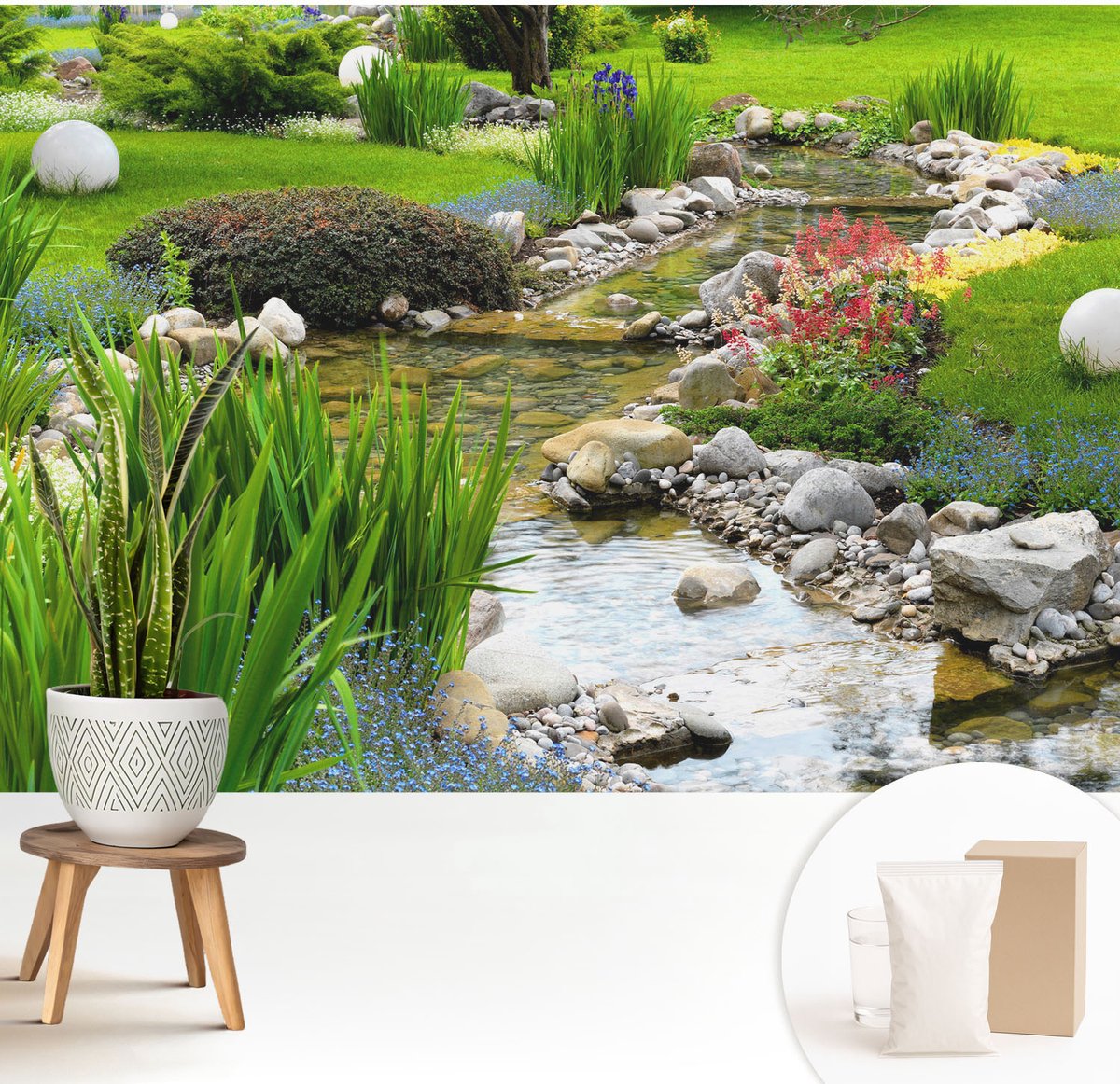Wallfluent Fotobehang - Groente Vliesbehang - 208x146 cm - Idyllische Tuin Muurschildering - Gang behang Bloemen En Planten - Fotobehang Vlies - Slaapkamer behang