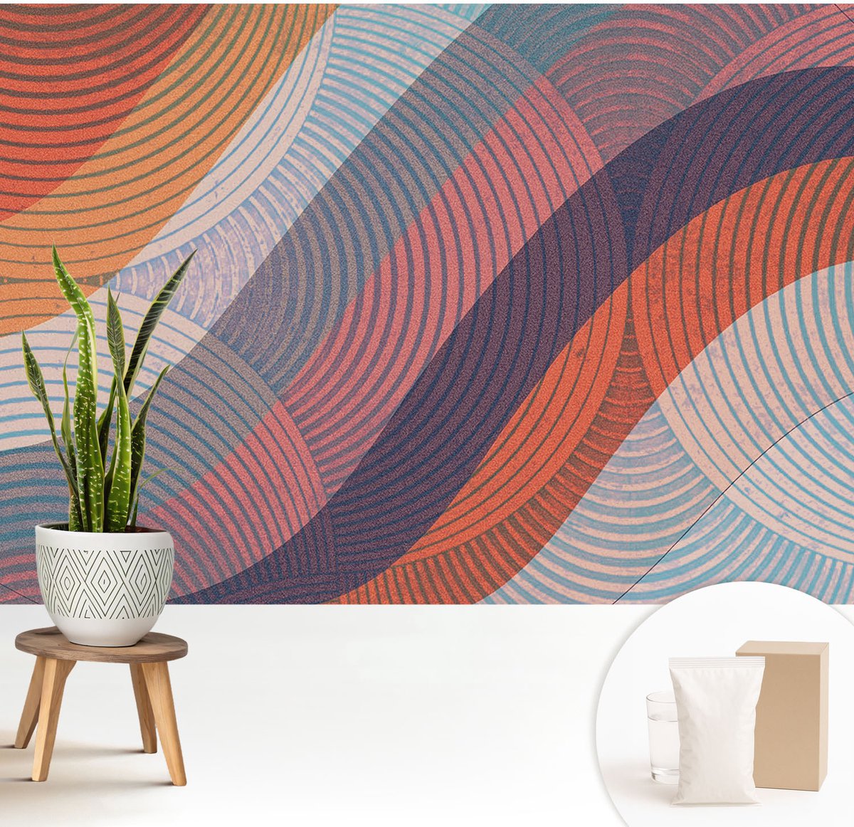 Wallfluent Fotobehang - Oranje Vliesbehang - 208x146 cm - Kleurrijke Golven Fotobehang Vlies - Woonkamer behang Abstractie - Muurschildering - Woonkamer behang