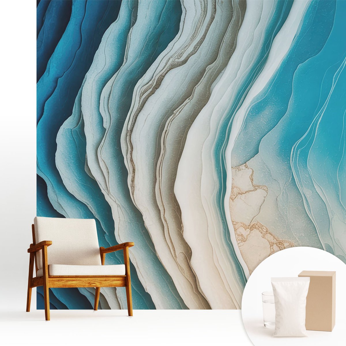 Wallfluent Fotobehang - Blauw Vliesbehang - 250x250 cm - Golven Van Harmonie Fotobehang Vlies - Hal behang Abstractie - Muurschildering - Woonkamer behang