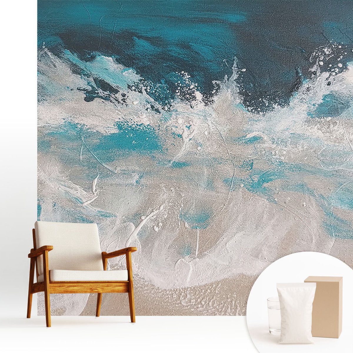 Wallfluent Fotobehang - Blauw Vliesbehang - 250x250 cm - Oceaangolven Muurschildering - Slaapkamer behang Deel - Fotobehang Vlies - Slaapkamer behang