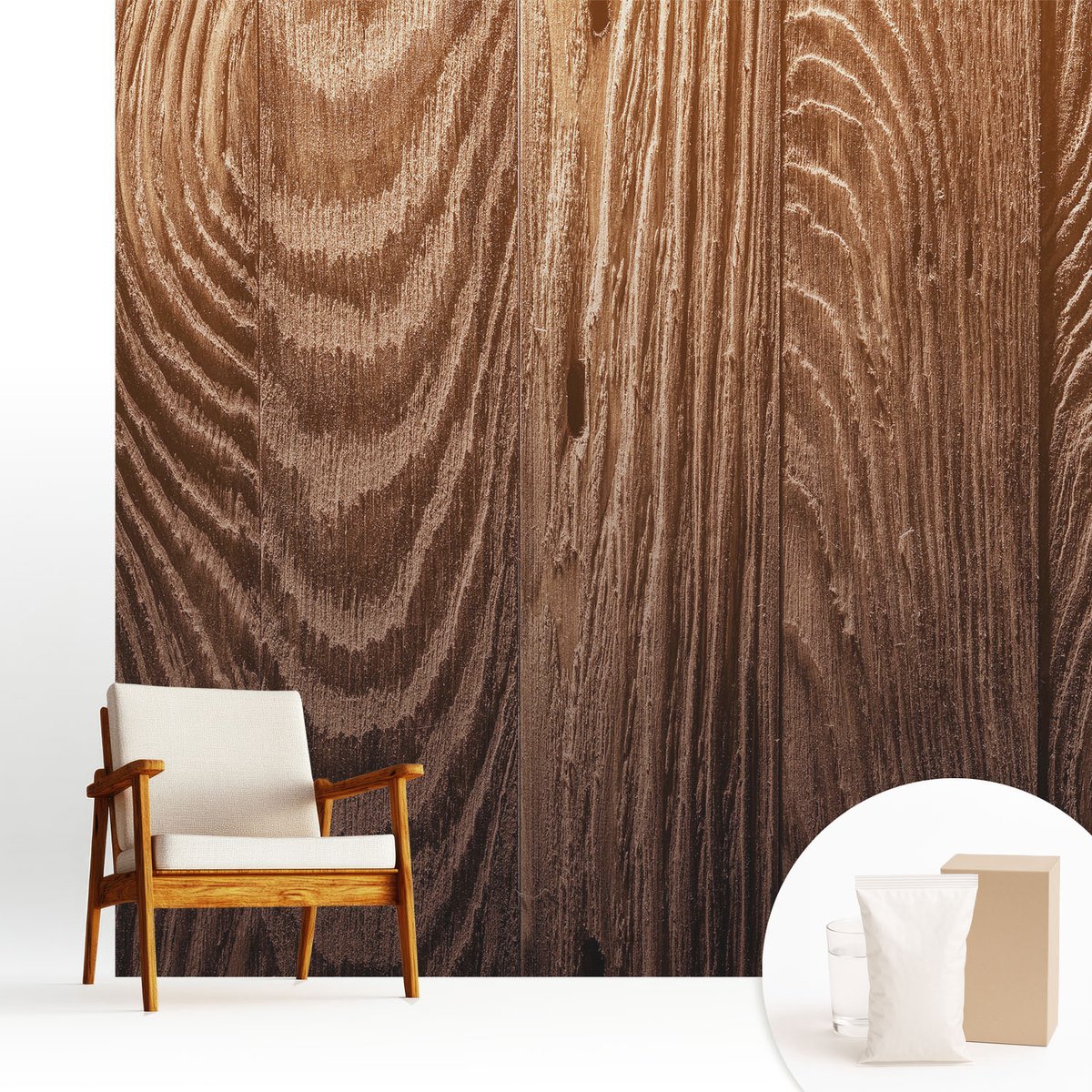 Wallfluent Fotobehang - Bruin Vliesbehang - 250x250 cm - Houten Ringen Muurschildering - Gang behang Texturen - Fotobehang Vlies - Gang behang