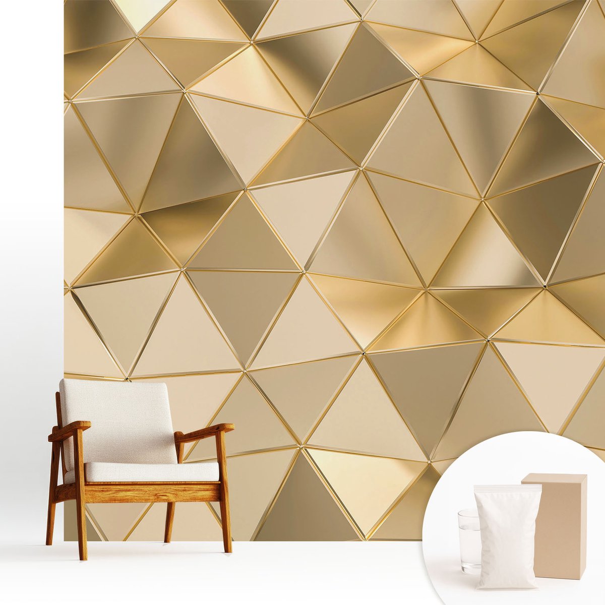 Wallfluent Fotobehang - Grijs Vliesbehang - 250x250 cm - Driehoekige Patronen Fotobehang Vlies - Hal behang Geometrie - Muurschildering - Hal behang