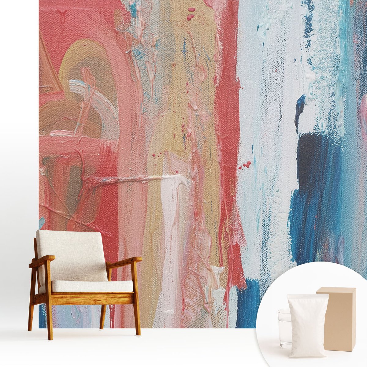 Wallfluent Fotobehang - Blauw Vliesbehang - 250x250 cm - Kleurrijke Abstracties Fotobehang Vlies - Woonkamer behang Abstractie - Muurschildering - Woonkamer behang