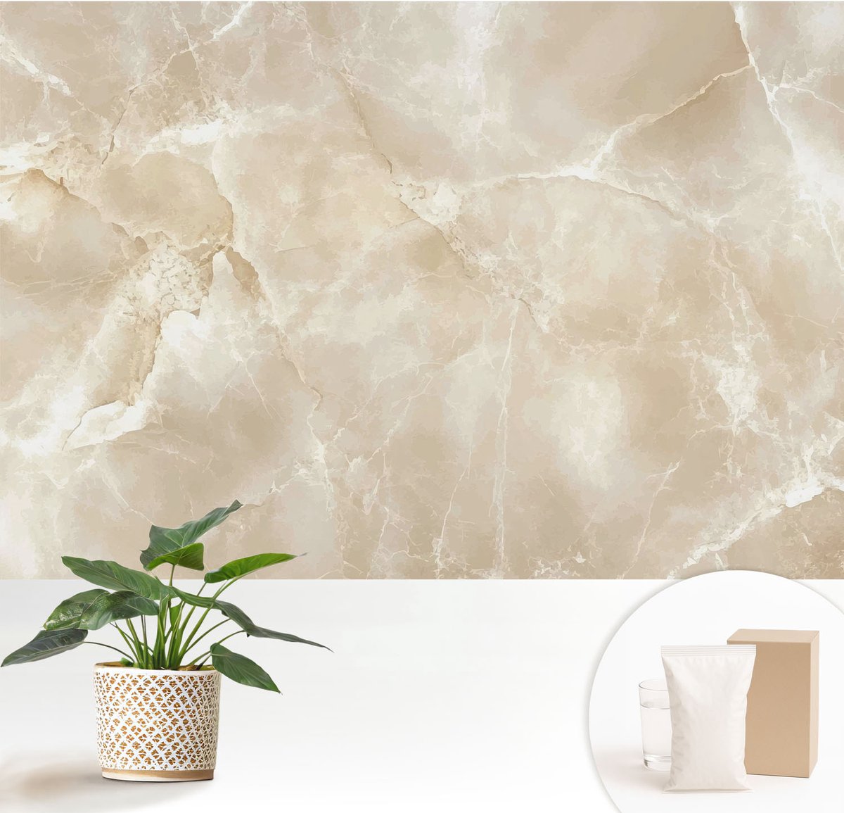 Wallfluent Fotobehang - Beige Vliesbehang - 152x104 cm - Natuursteen Fotobehang Vlies - Woonkamer behang Texturen - Muurschildering - Woonkamer behang