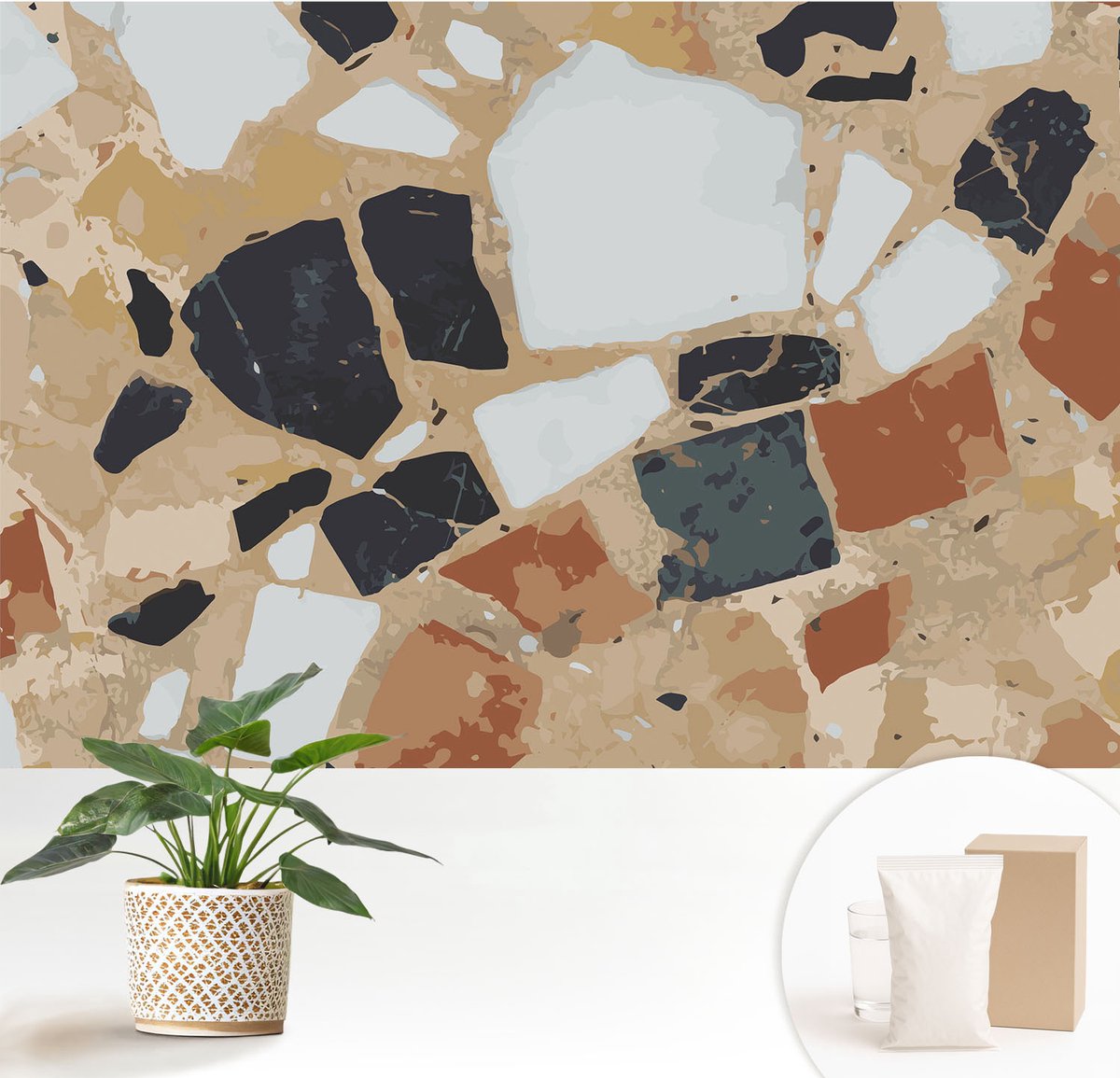 Wallfluent Fotobehang - Wit Vliesbehang - 152x104 cm - Rustieke Stenen Fotobehang Vlies - Hal behang Texturen - Muurschildering - Woonkamer behang