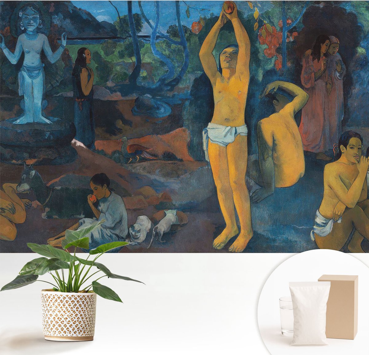Wallfluent Fotobehang - Blauw Vliesbehang - 152x104 cm - Tropische Harmonie Muurschildering - Slaapkamer behang Deel - Fotobehang Vlies - Slaapkamer behang