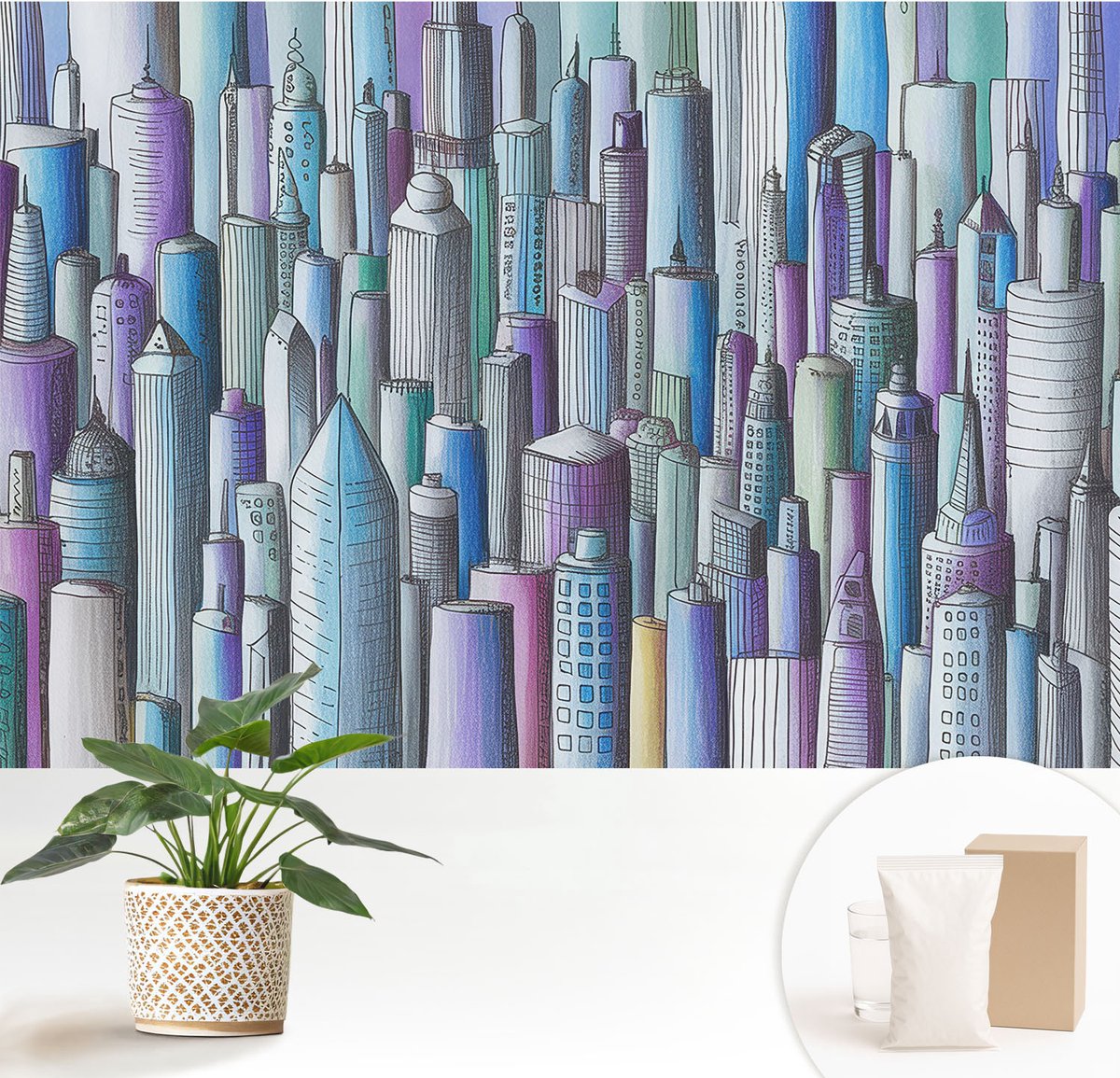 Wallfluent Fotobehang - Zwart Vliesbehang - 152x104 cm - Stadswolkenkrabbers Fotobehang Vlies - Woonkamer behang Architectuur - Muurschildering - Woonkamer behang