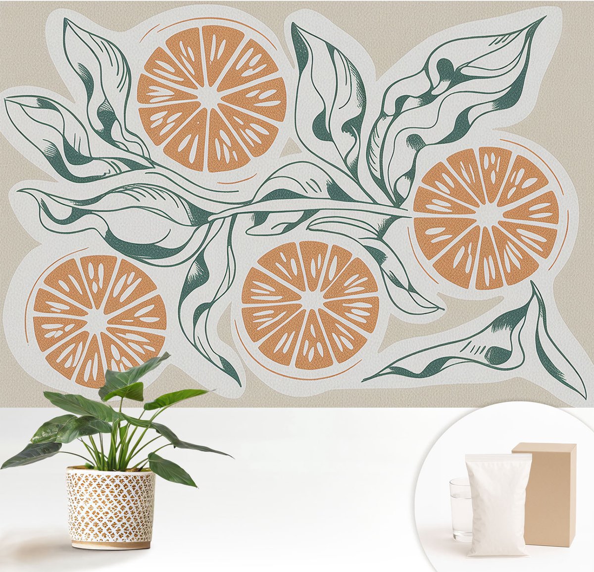 Wallfluent Fotobehang - Wit Vliesbehang - 152x104 cm - Vruchtpatronen Fotobehang Vlies - Hal behang Bloemen En Planten - Muurschildering - Woonkamer behang