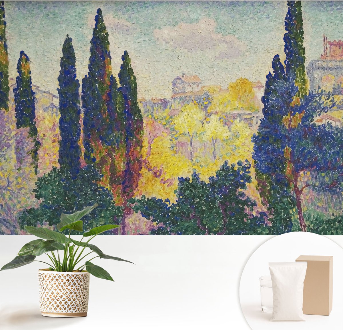 Wallfluent Fotobehang - Groente Vliesbehang - 152x104 cm - Impressionistische Landschappen Fotobehang Vlies - Woonkamer behang Landschappen - Muurschildering - Hal behang