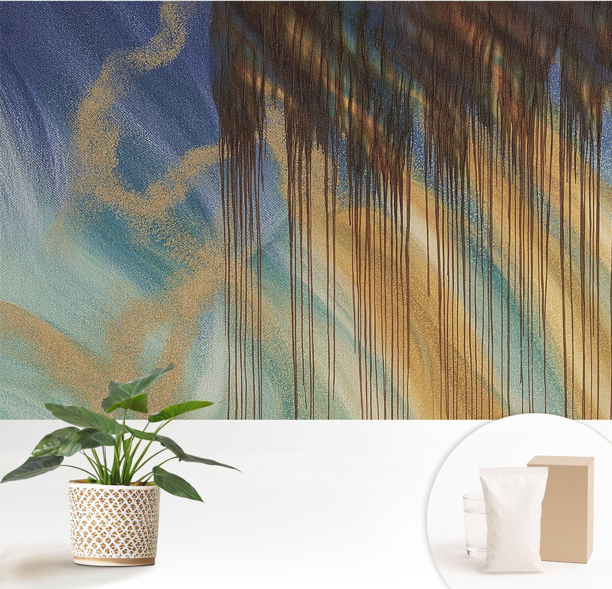 Wallfluent Fotobehang - Blauw Vliesbehang - 152x104 cm - Abstracte Compositie Fotobehang Vlies - Hal behang Abstractie - Muurschildering - Hal behang