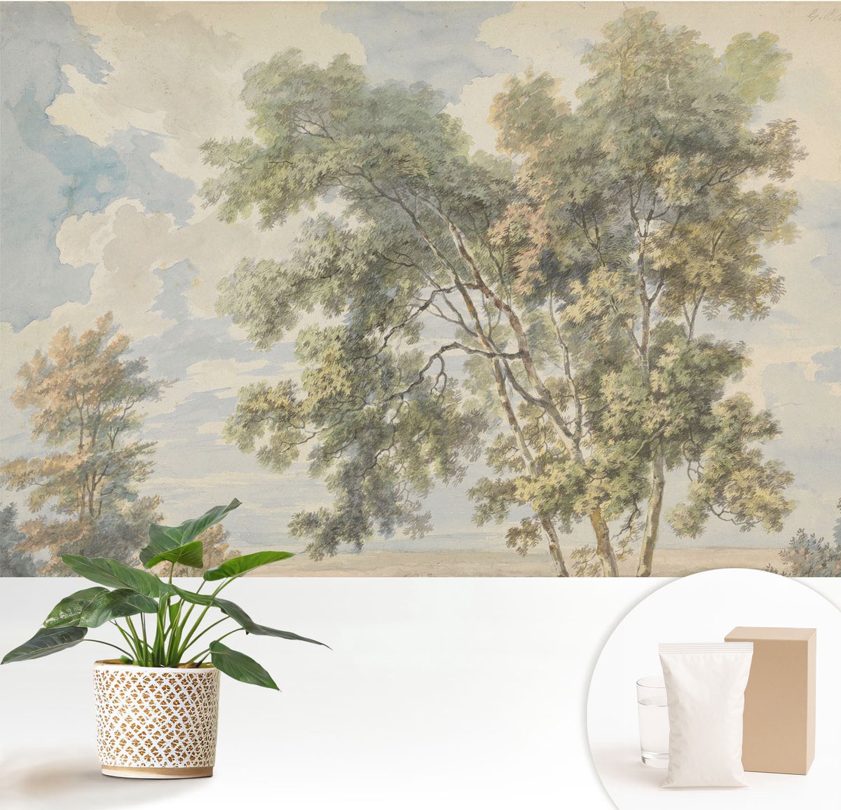 Wallfluent Fotobehang - Groente Vliesbehang - 152x104 cm - Romantische Natuur Fotobehang Vlies - Woonkamer behang Landschappen - Muurschildering - Hal behang