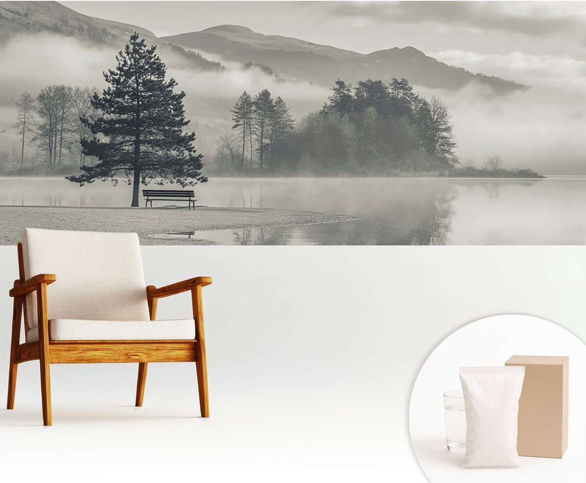 Wallfluent Fotobehang - Grijs Vliesbehang - 250x104 cm - Romantisch Landschap Muurschildering - Slaapkamer behang Landschappen - Fotobehang Vlies - Slaapkamer behang