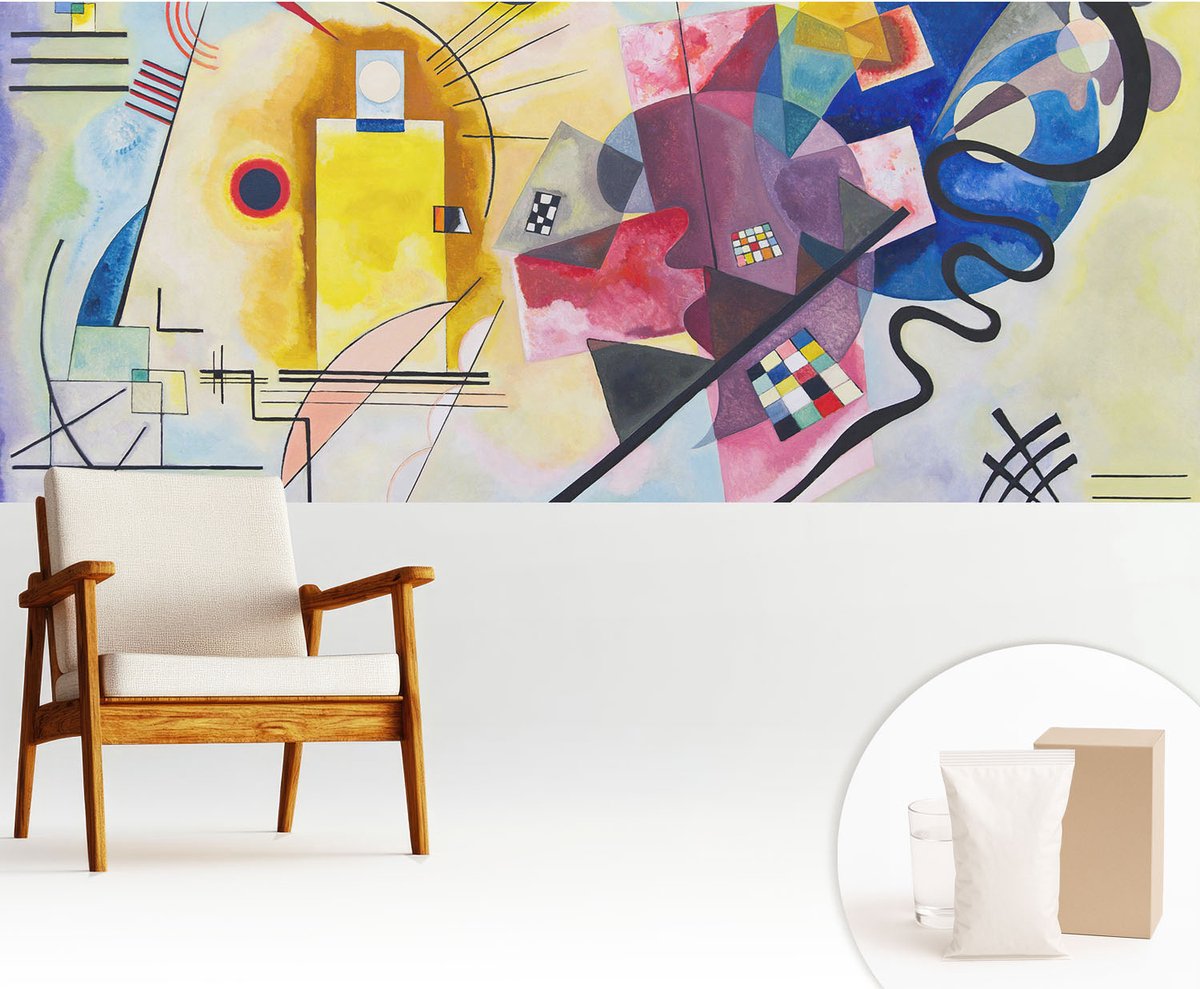 Wallfluent Fotobehang - Geel Vliesbehang - 250x104 cm - Kleurrijke Abstractie Fotobehang Vlies - Woonkamer behang Abstractie - Muurschildering - Woonkamer behang