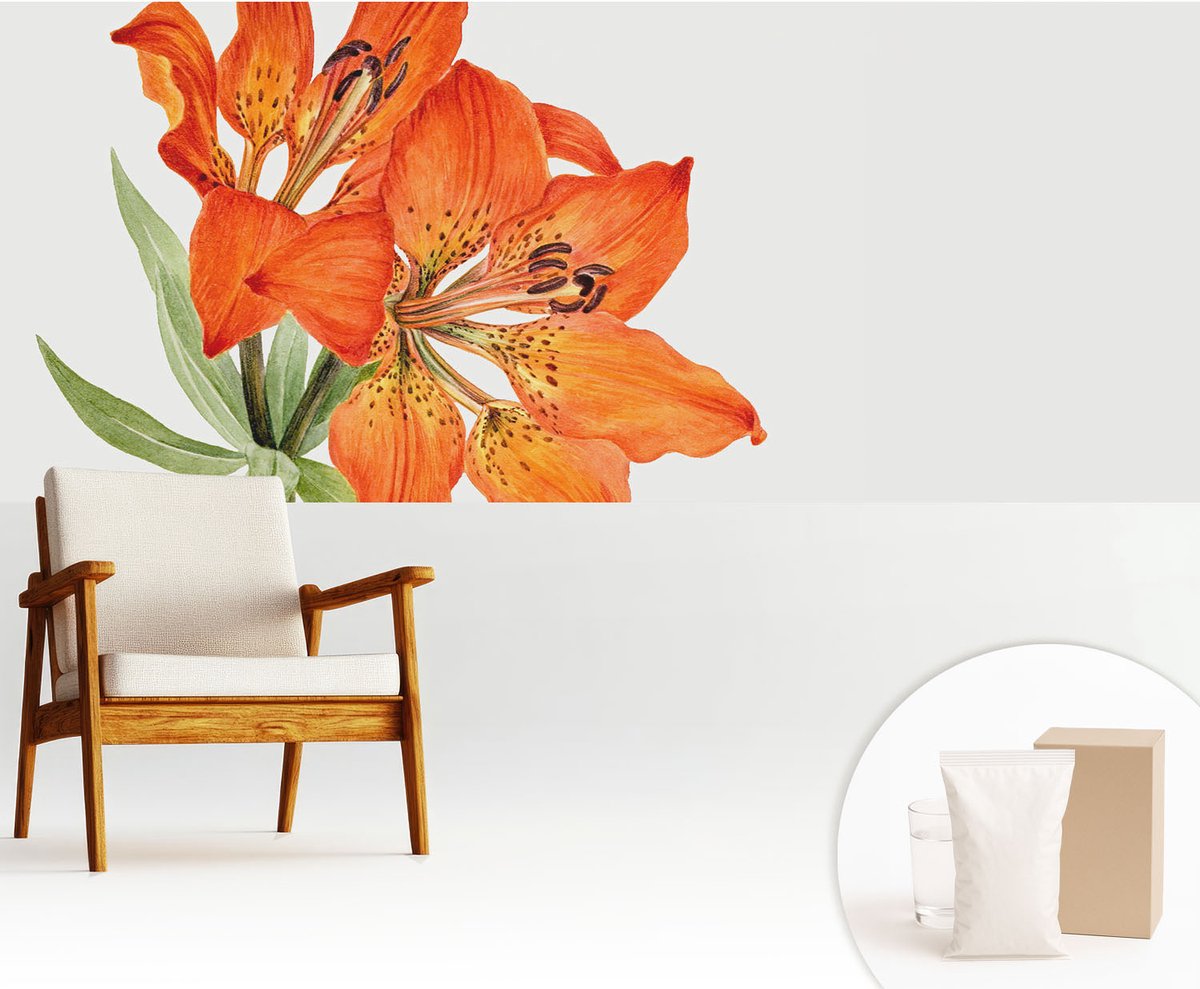 Wallfluent Fotobehang - Oranje Vliesbehang - 250x104 cm - Oranje Lelie Fotobehang Vlies - Woonkamer behang Bloemen En Planten - Muurschildering - Woonkamer behang