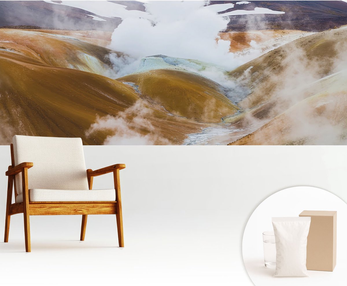 Wallfluent Fotobehang - Bruin Vliesbehang - 250x104 cm - Vulkanische Heuvels Fotobehang Vlies - Woonkamer behang Landschappen - Muurschildering - Hal behang