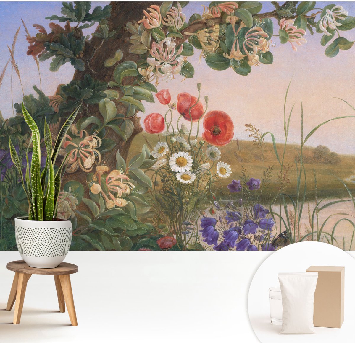 Wallfluent Fotobehang - Groente Vliesbehang - 208x146 cm - Bloemenidylle Fotobehang Vlies - Woonkamer behang Landschappen - Muurschildering - Woonkamer behang