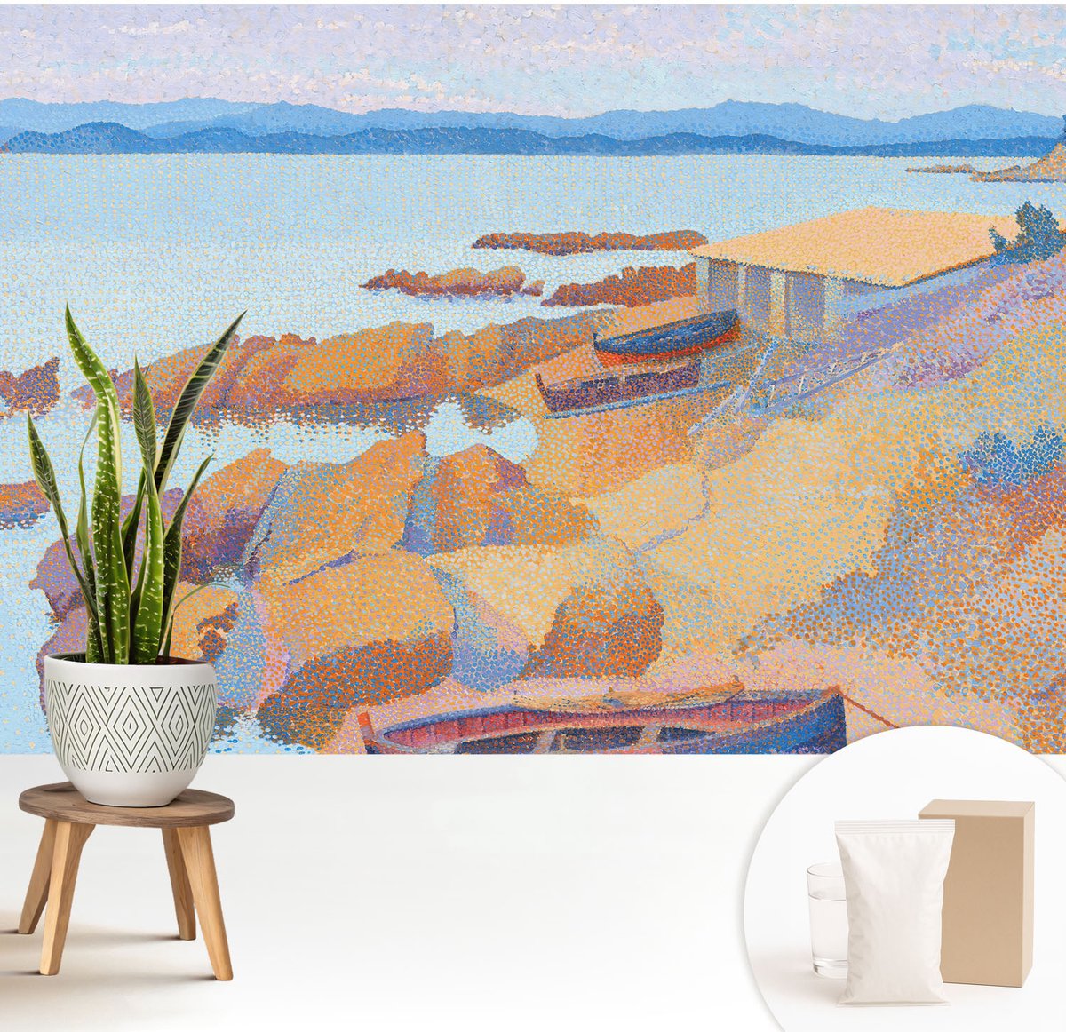 Wallfluent Fotobehang - Blauw Vliesbehang - 208x146 cm - Uitzicht Op Zee Muurschildering - Slaapkamer behang Landschappen - Fotobehang Vlies - Slaapkamer behang