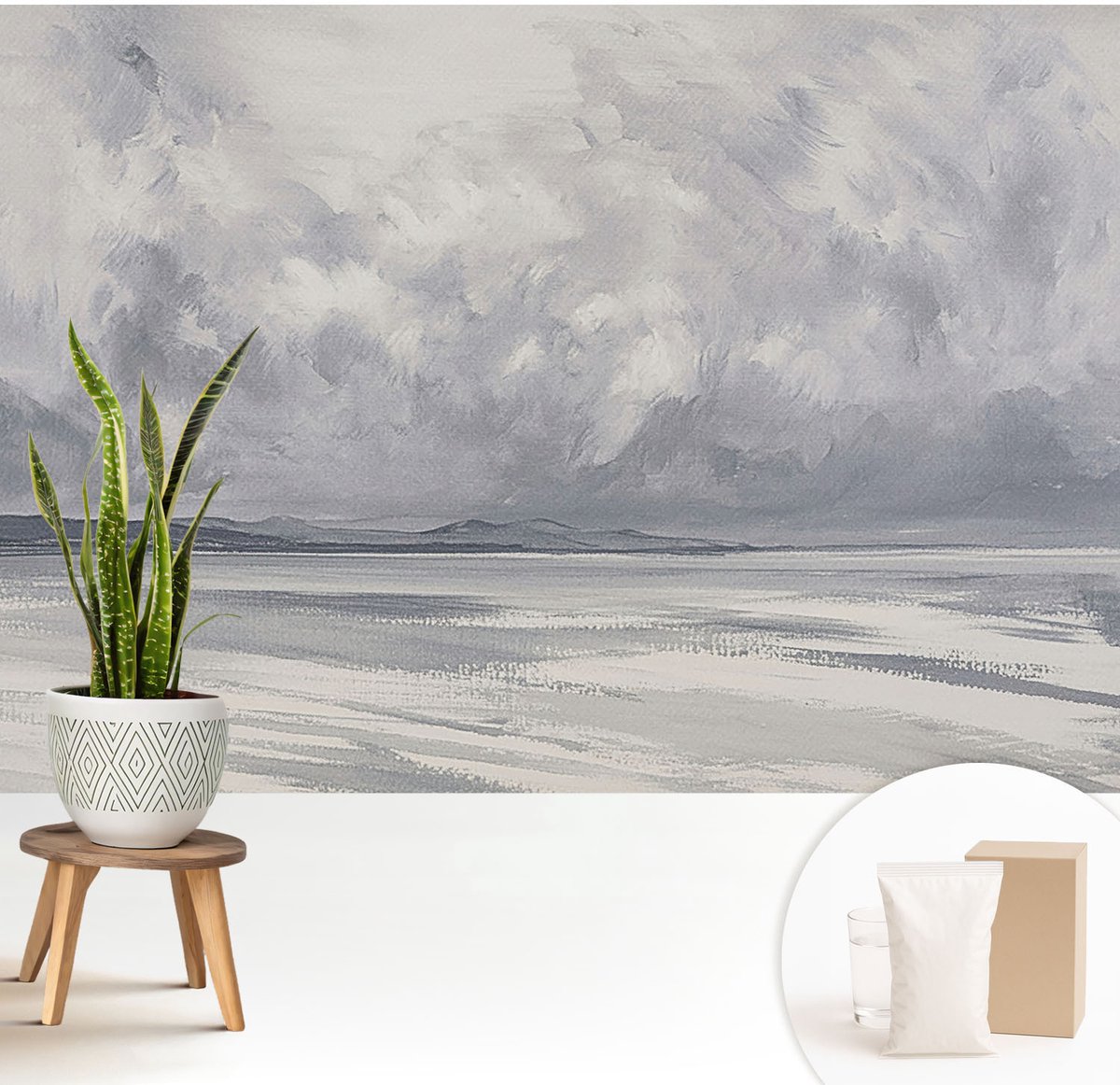 Wallfluent Fotobehang - Grijs Vliesbehang - 208x146 cm - Een Storm Aan De Horizon Muurschildering - Slaapkamer behang Deel - Fotobehang Vlies - Slaapkamer behang