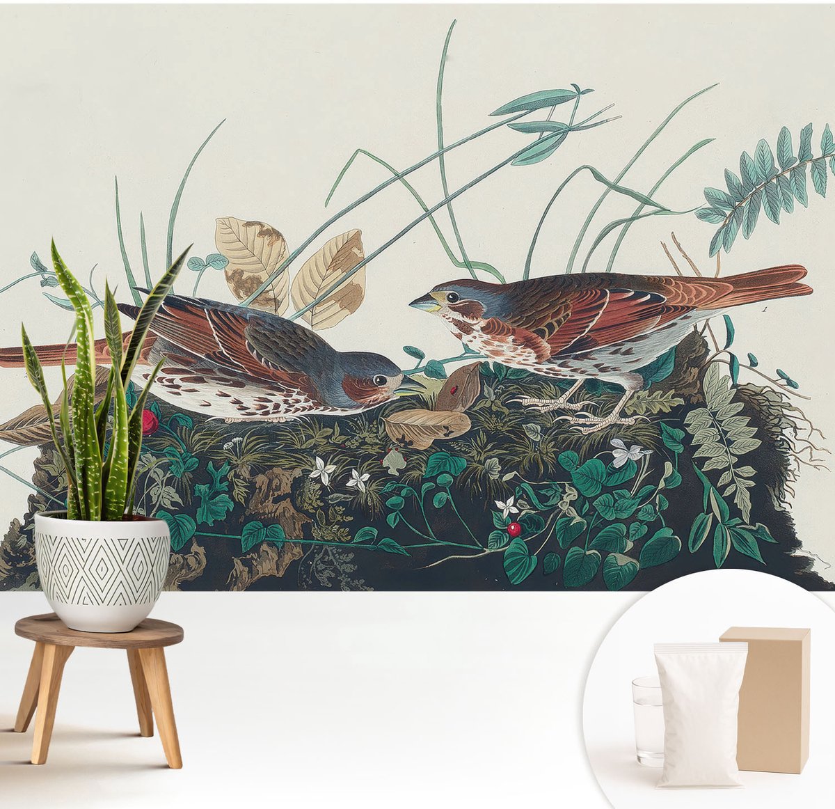 Wallfluent Fotobehang - Grijs Vliesbehang - 208x146 cm - De Charme Van De Natuur Muurschildering - Slaapkamer behang Bloemen En Planten - Fotobehang Vlies - Gang behang