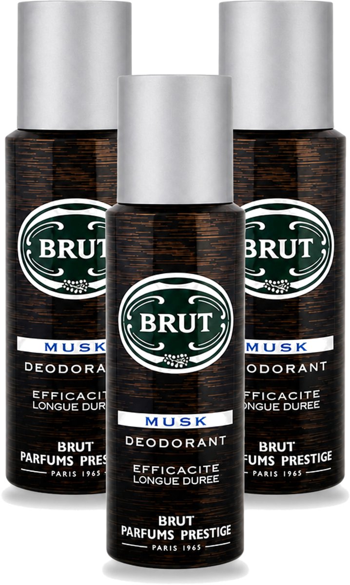 3 x Brut - Deodorant - Spray - Musk - Klassieke mannengeur - 200ml - Bulkverpakking - 3 stuks