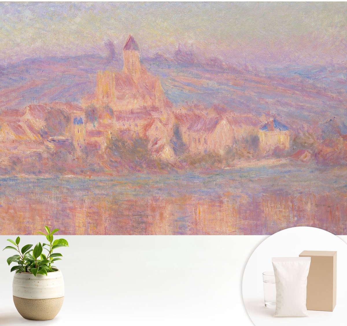 Wallfluent Fotobehang - Paars Vliesbehang - 104x70 cm - Een Charmant Stadje Muurschildering - Gang behang Landschappen - Fotobehang Vlies - Gang behang