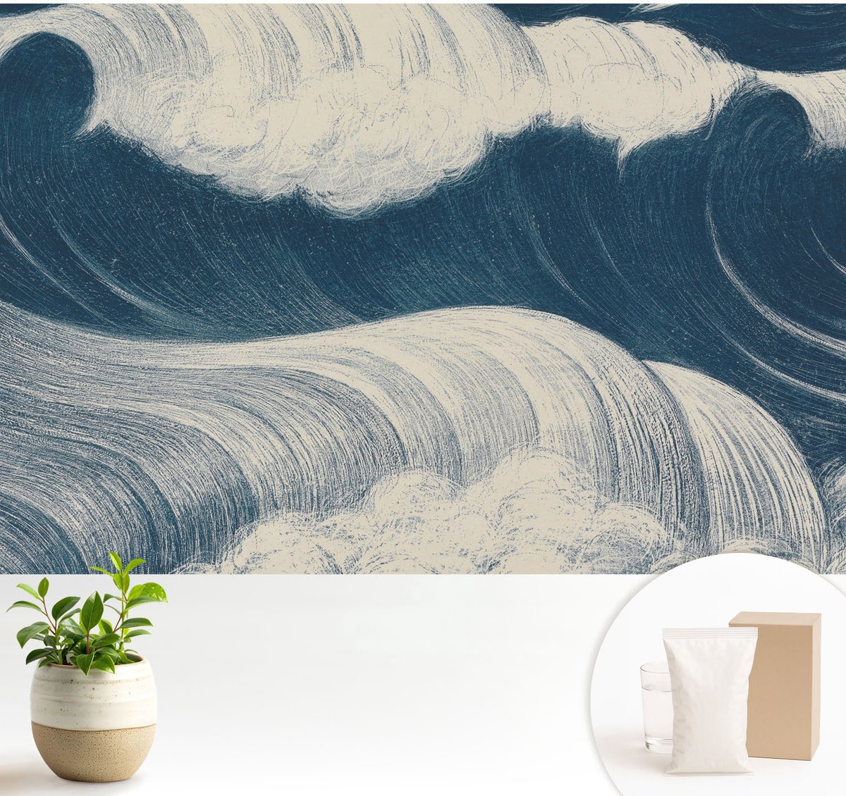 Wallfluent Fotobehang - Marine Vliesbehang - 104x70 cm - Zeegolven Fotobehang Vlies - Woonkamer behang Deel - Muurschildering - Hal behang
